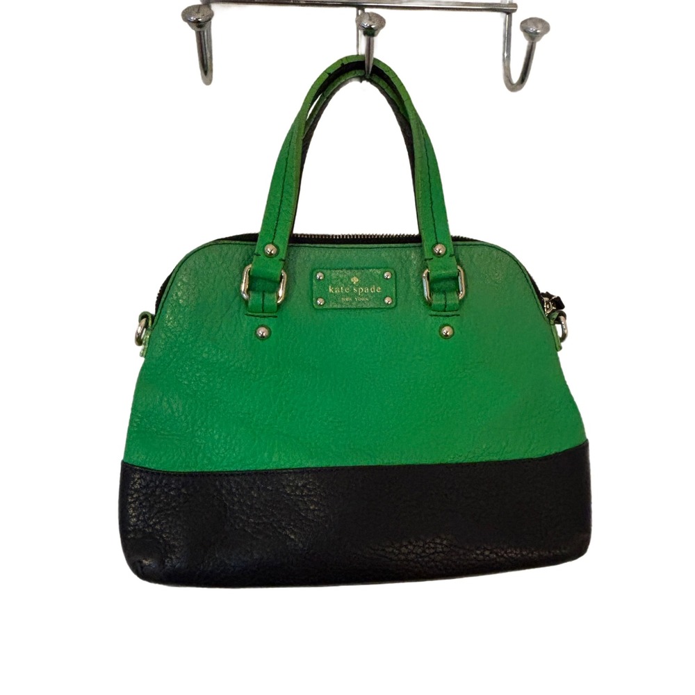 Kate Spade Green Black Colorblock Pebbled Leather Dome Satchel‎ Handbag